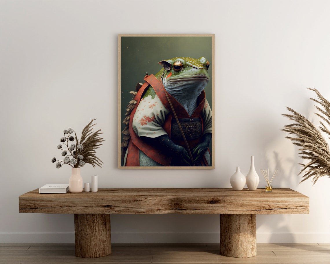 Frog in Red and White Cherry Blossom Kimono Japanese Art Poster - Image 3