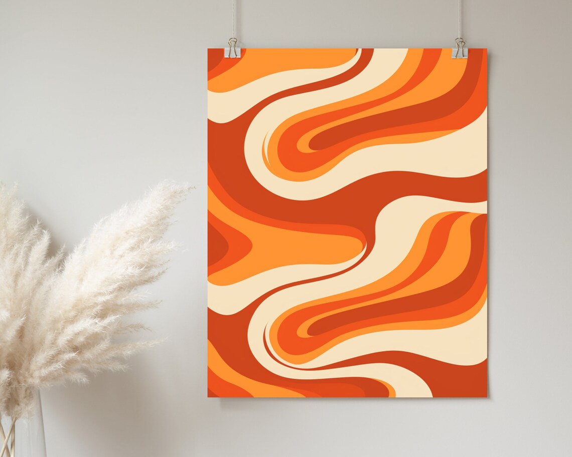 Wild Burnt Orange Retro Spiral Waves 70s Groovy Abstract Poster - Image 2