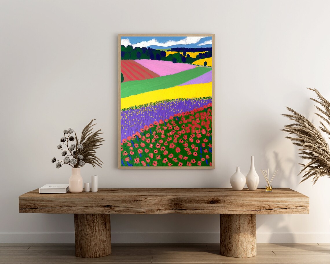 Color Block Poppy Field With Purple And Yellow Bands Art Poster - Image 3