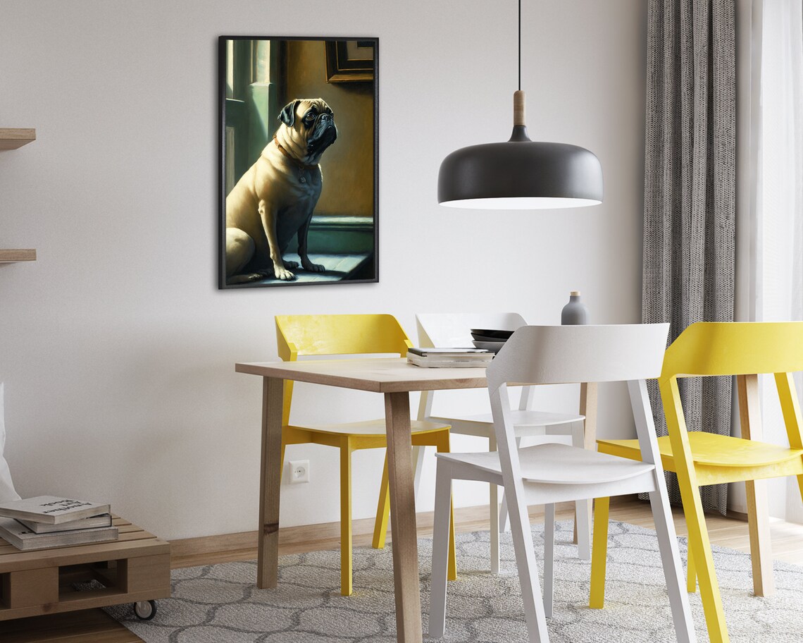 Pug Oil Painting Antique Style Sitting By Window Warm Light Art Poster - Image 2