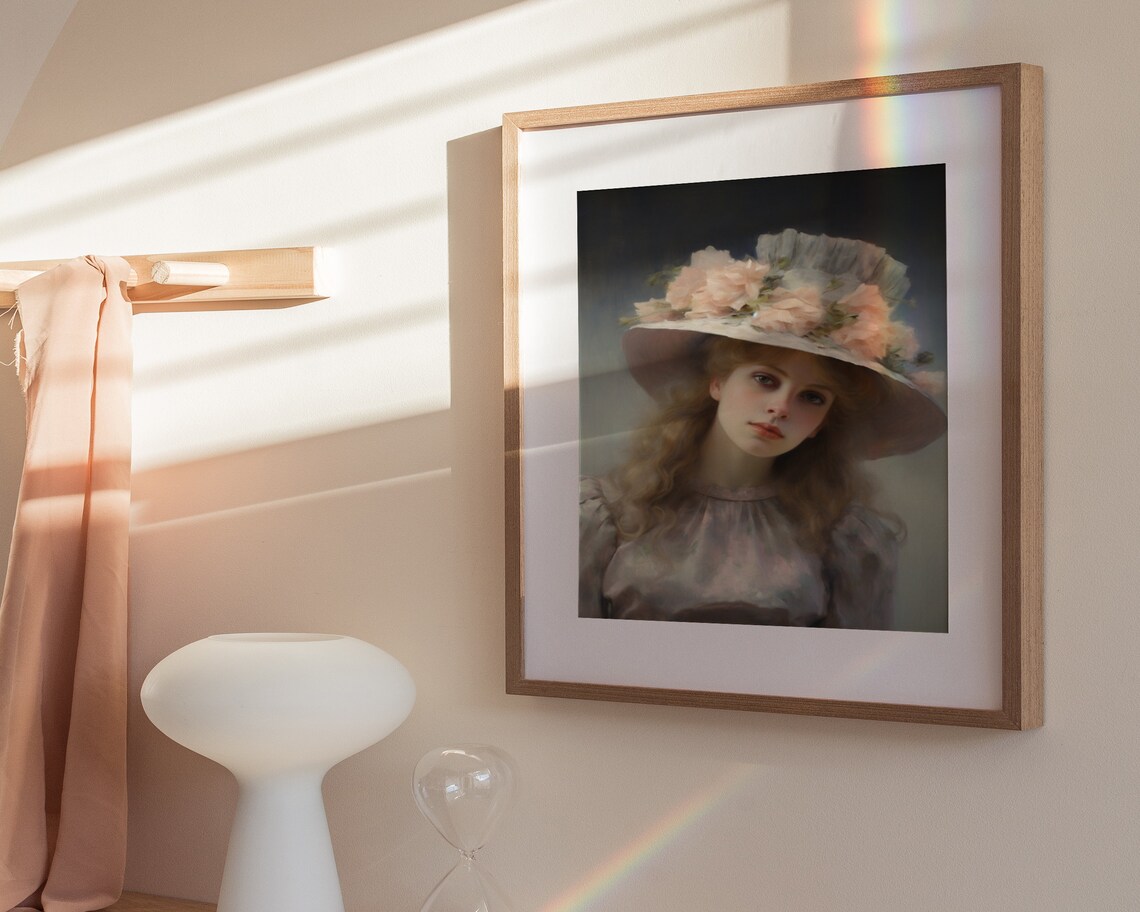 Coquette Vintage Lady Floral Hat Soft Pastel Portrait Wall Poster - Image 3