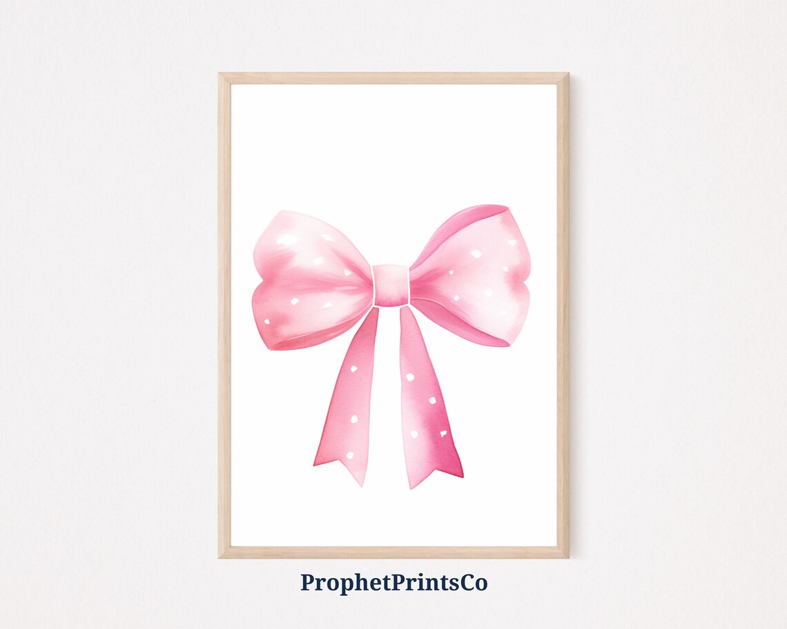 Pink Polka Dot Bow Watercolor Coquette Girls Room Wall Poster