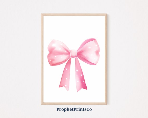 Pink Preppy Bow Print Aesthetic Watercolor Wall Art Match Box Art Costal Cowgirl Home Dcor Wall Art