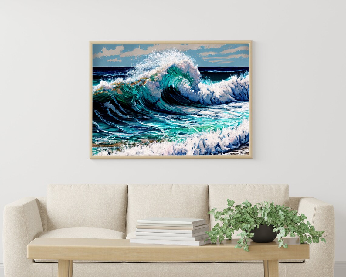 Big Turquoise Ocean Wave Crashing Foam Coastal Seascape Poster - Image 3