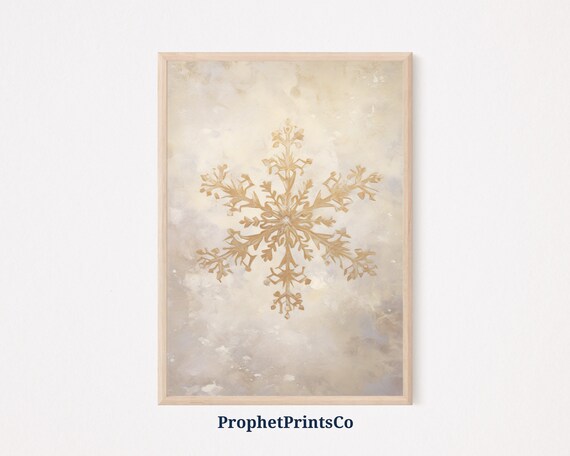 Gold Snowflake Neutral Beige Winter Christmas Holiday Poster
