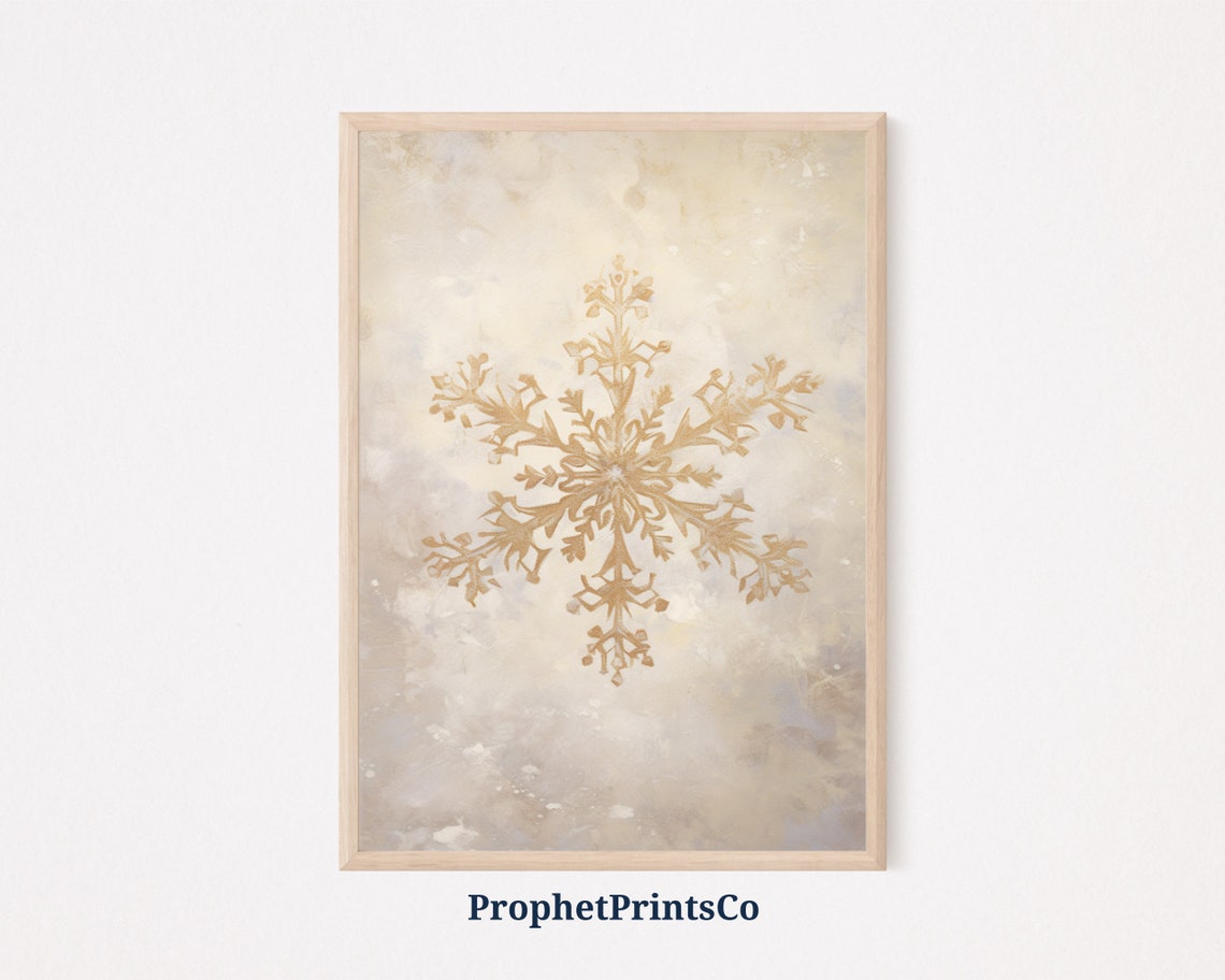 Gold Snowflake Neutral Beige Winter Christmas Holiday Poster