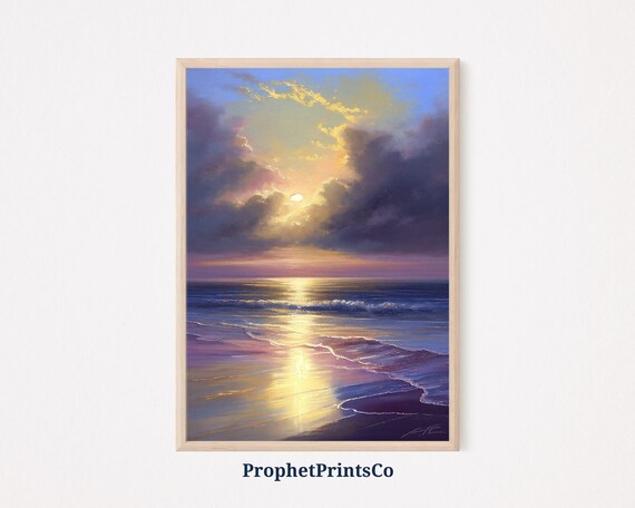 Storm Clouds Over Golden Ocean Light Moody Seascape Sunset Wall Poster