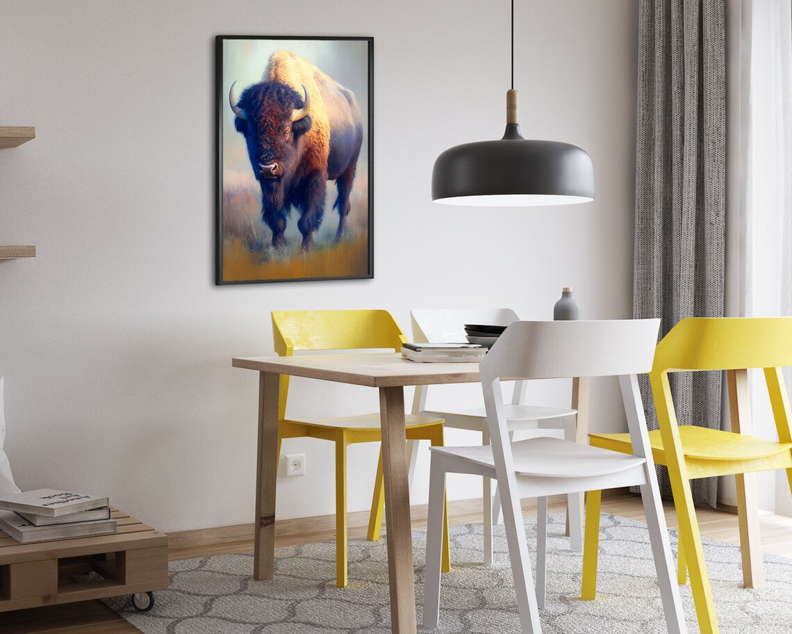 Majestic Bison Walking Through a Golden Field Oil Painting Poster - Image 2