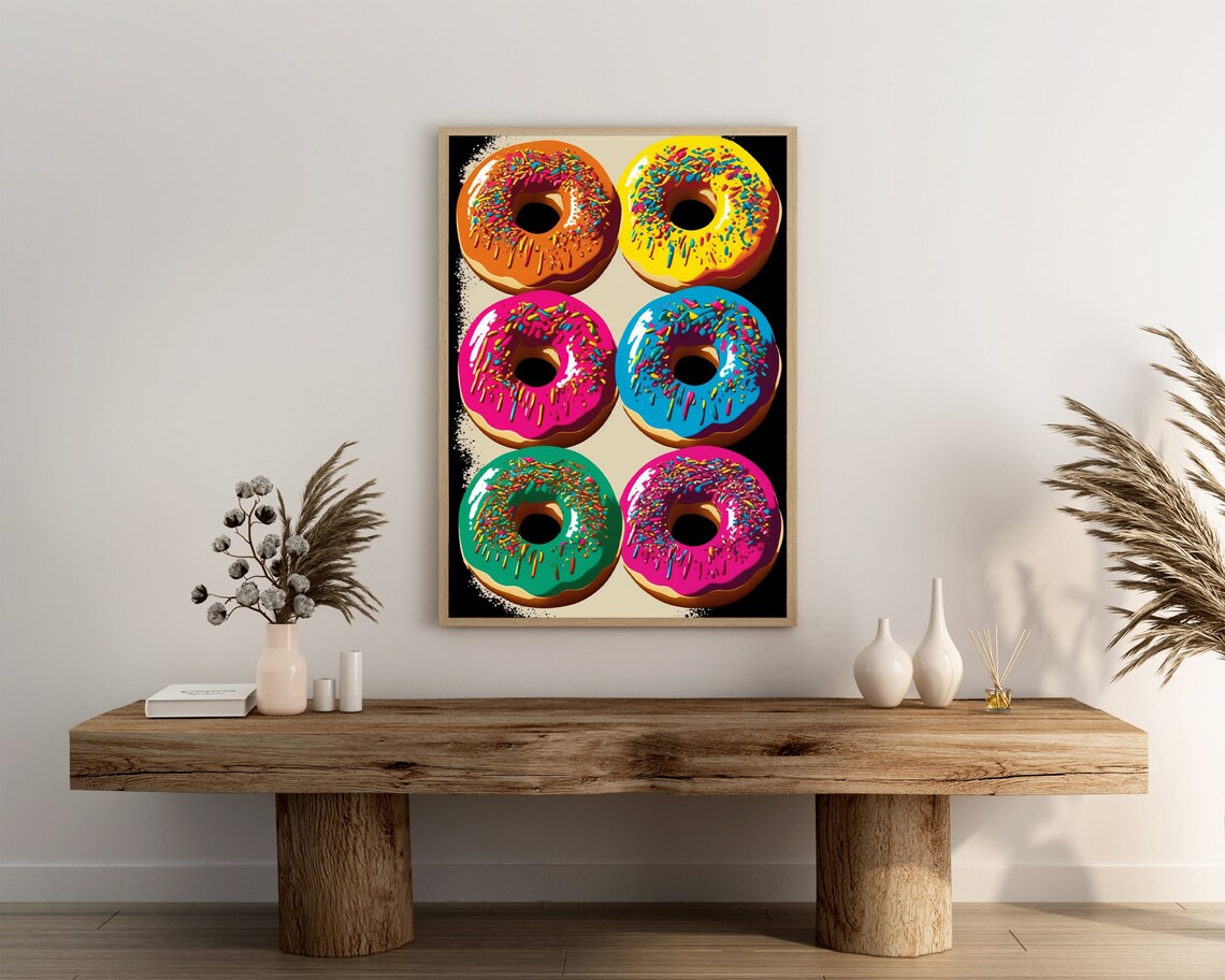 Six Dripping Glazed Donuts Pop Art Colorful Sprinkles Wall Poster - Image 3
