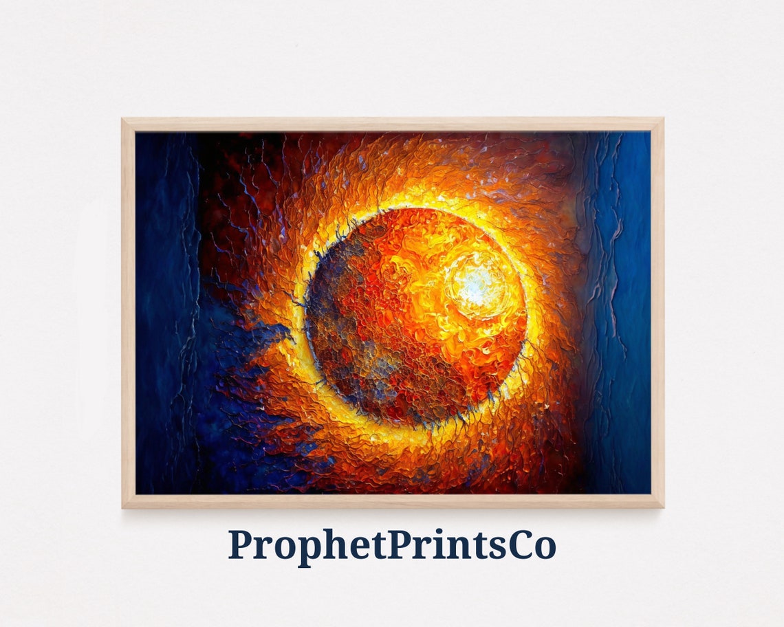 Fiery Sun With Golden Corona Ring Deep Blue Space Art Poster