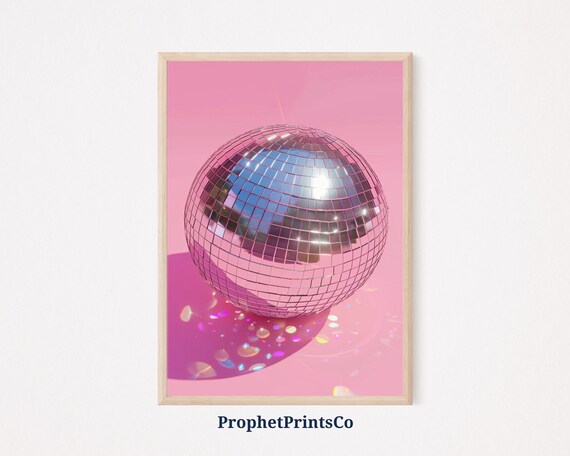 Disco Ball Sparkle Reflections Pink Background Trendy Glam Wall Poster