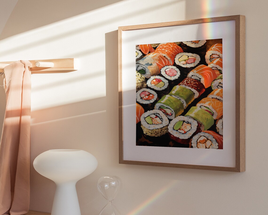 Sushi Rolls Platter Salmon Avocado Maki Food Painting Poster - Image 3