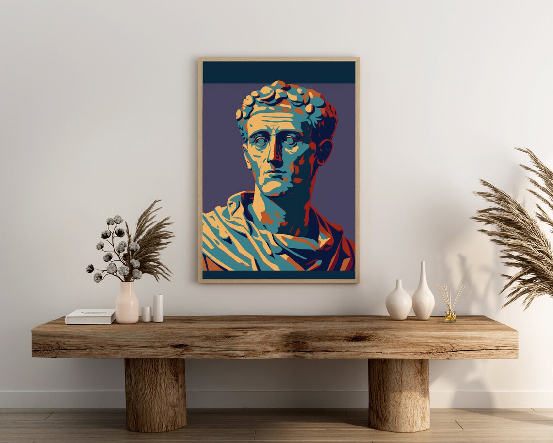 Julius Caesar Roman Bust In Teal And Orange Retro Art Poster - Image 3