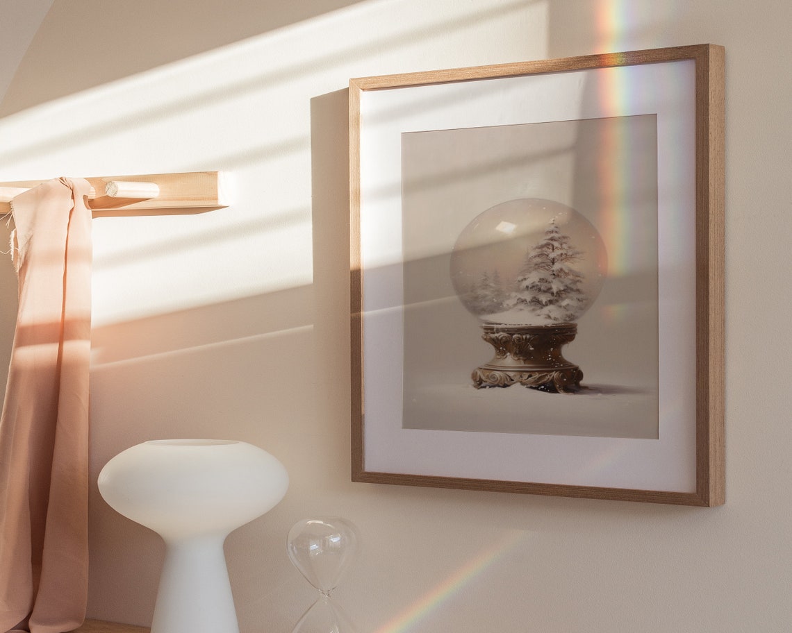 Snow Globe Pine Tree Ornate Bronze Base Christmas Wall Poster - Image 3