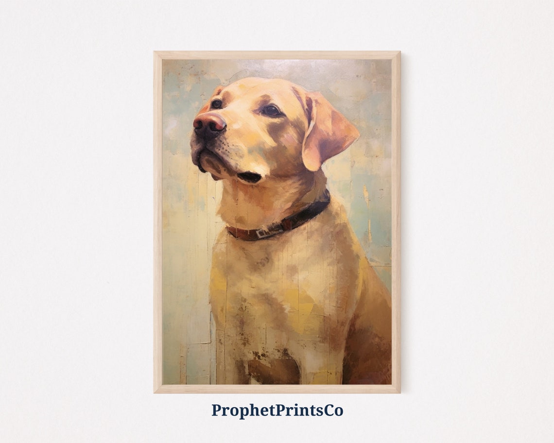 Yellow Labrador Retriever Dark Collar Painterly Dog Portrait Poster