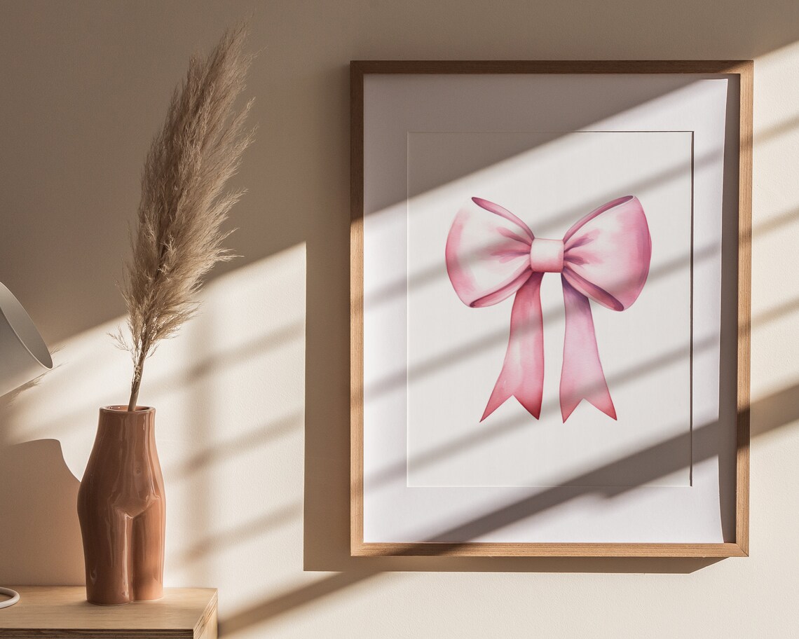 Soft Pink Satin Bow Minimalist Watercolor Nursery Wall Poster - Image 4
