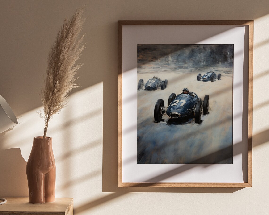 Vintage Blue Race Car Number 27 Impressionist Racing Art Poster - Image 4