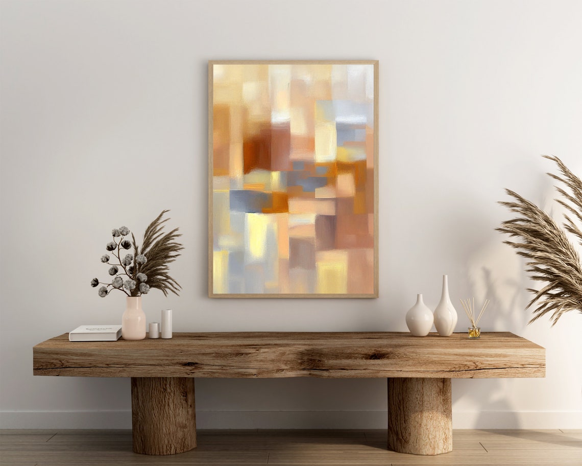 Soft Warm Beige and Brown Square Abstract Art Painting Poster - Image 3