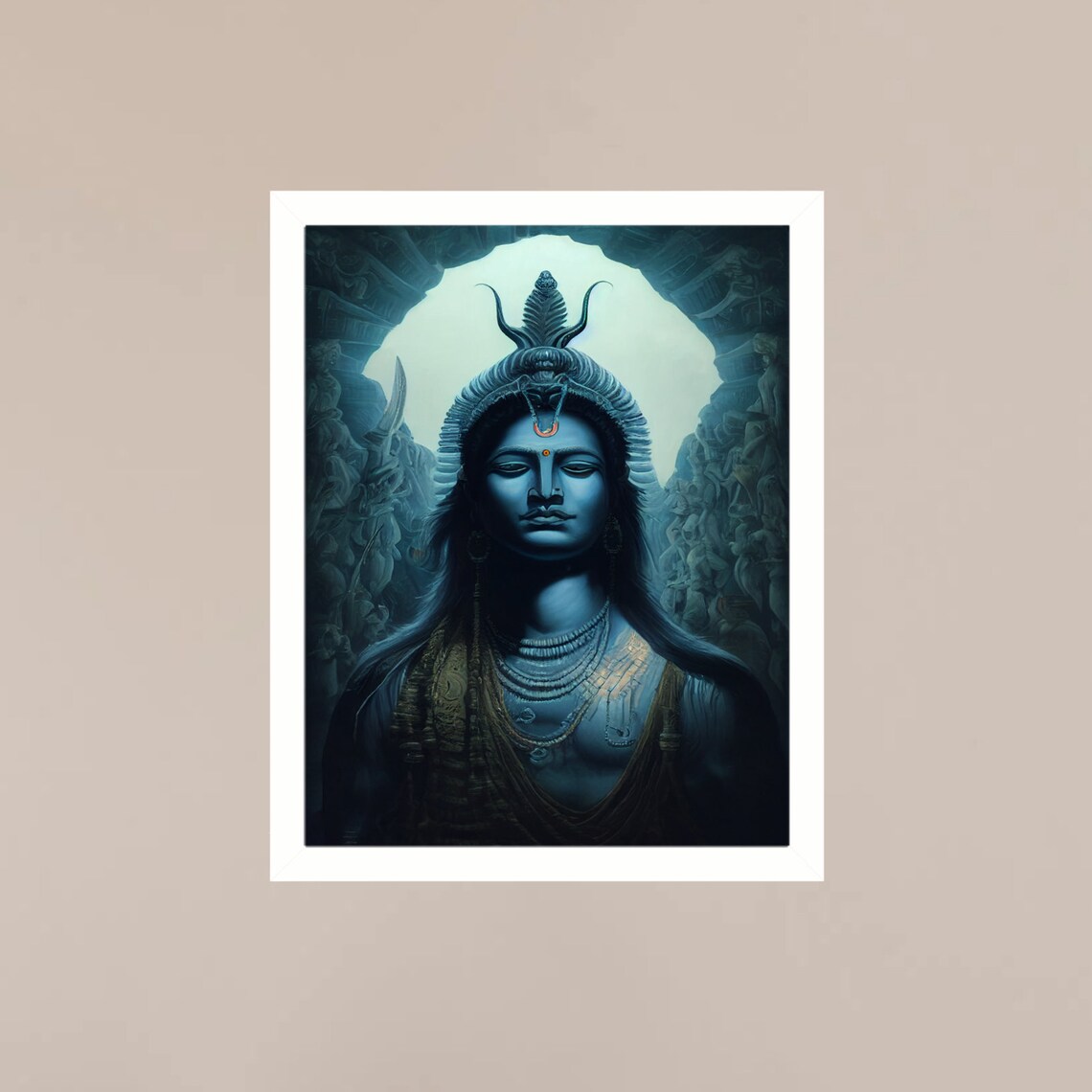 Lord Shiva Hindu Deity Blue Temple Painting Divine Meditation Poster - Image 3