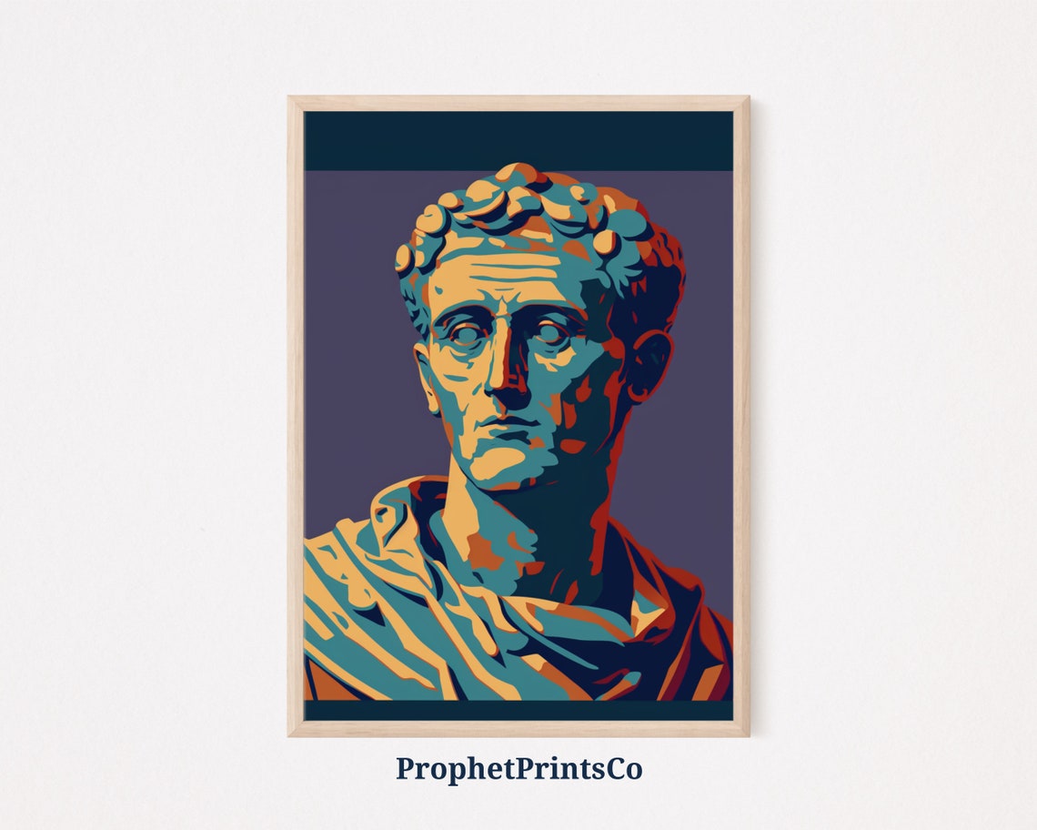 Julius Caesar Roman Bust In Teal And Orange Retro Art Poster