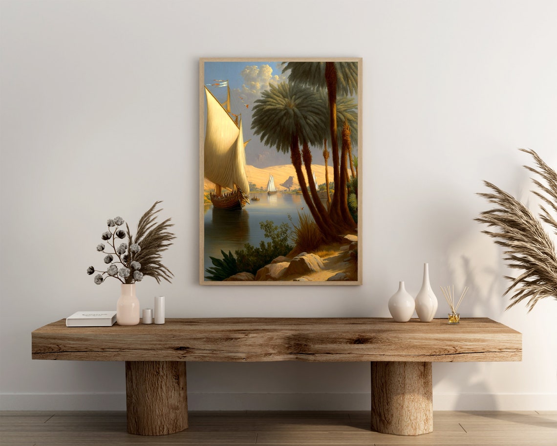 Felucca Sailboats On Golden River With Palm Trees Cliffs Poster - Image 3
