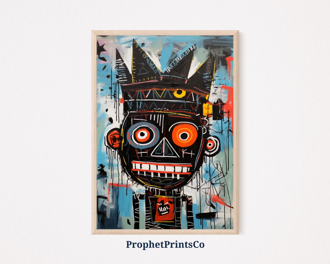 Basquiat Inspired Crown Graffiti Face Urban Neo Expressionist Poster