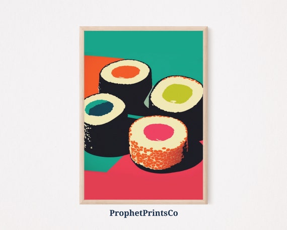 Sushi Pop Art Poster Print Cute Kitchen Wall Art Sushi Lover Gift Japanese Food Home Dcor Wall Art Digitial