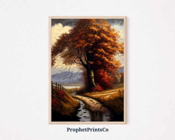 Autumn Landscape Poster Print Moody Vintage Wall Art Nature Lover Gift Farmhouse Home Dcor Wall Art Digitial