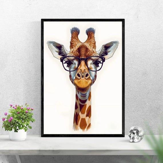 Glasses Giraffe Illustration Wall Art 300 Dpi For Stylish Home Decor