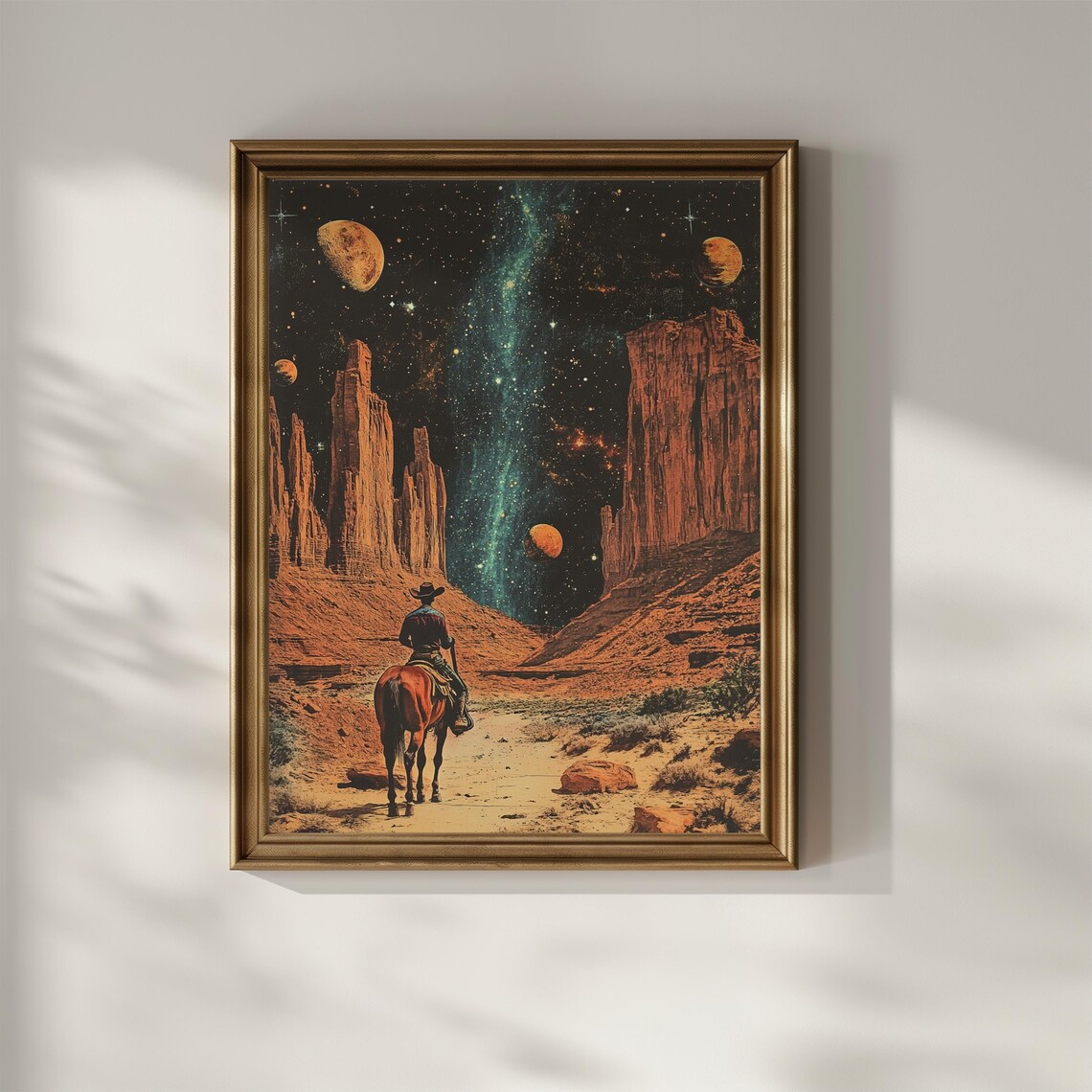 Cowboy Riding Horse in Canyon Landscape Poster - Image 4