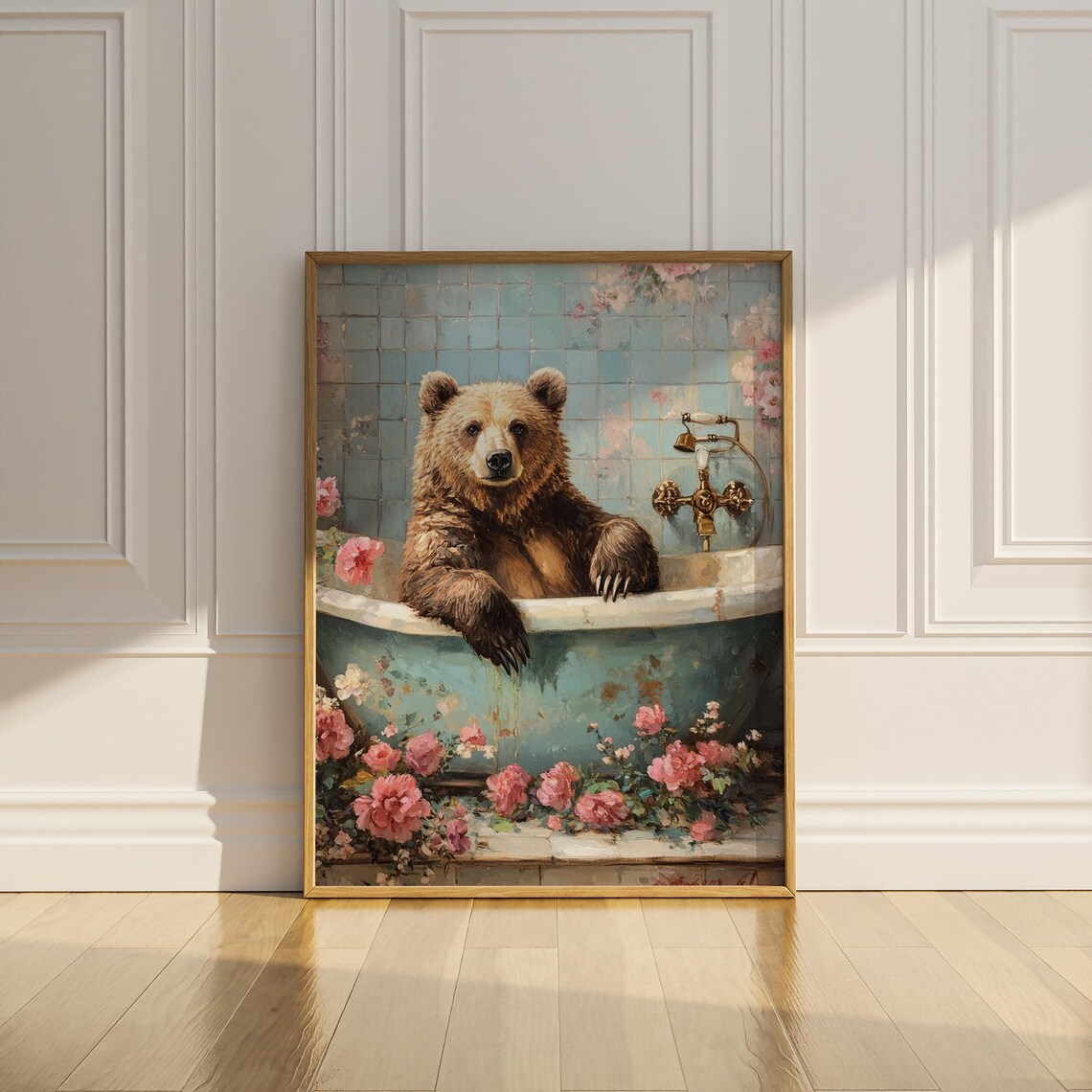 Grizzly Bear In Bathtub Vintage Bathroom Art Print - Image 3
