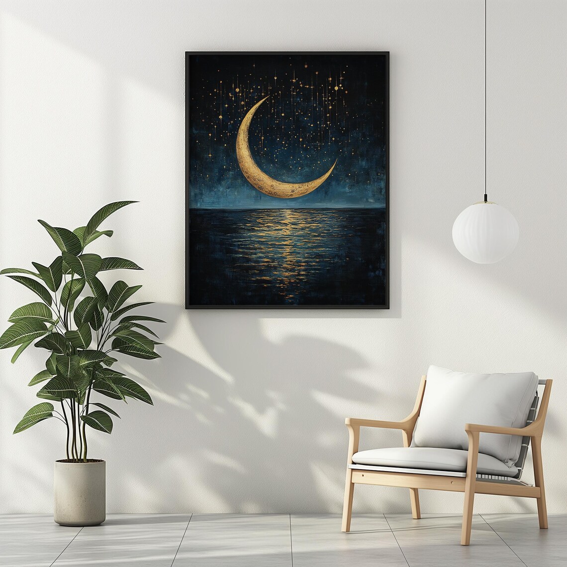 Celestial Crescent Moon Vintage Art Print - Image 2