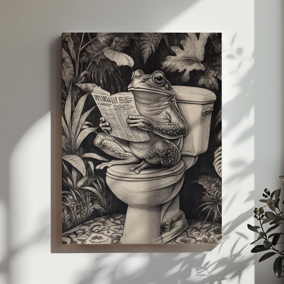 Frog Toilet Bathroom Wall Decor Funny Frog Toad Wall Art Tropical Plants Botanical Bathroom Toilet Restroom - Image 2