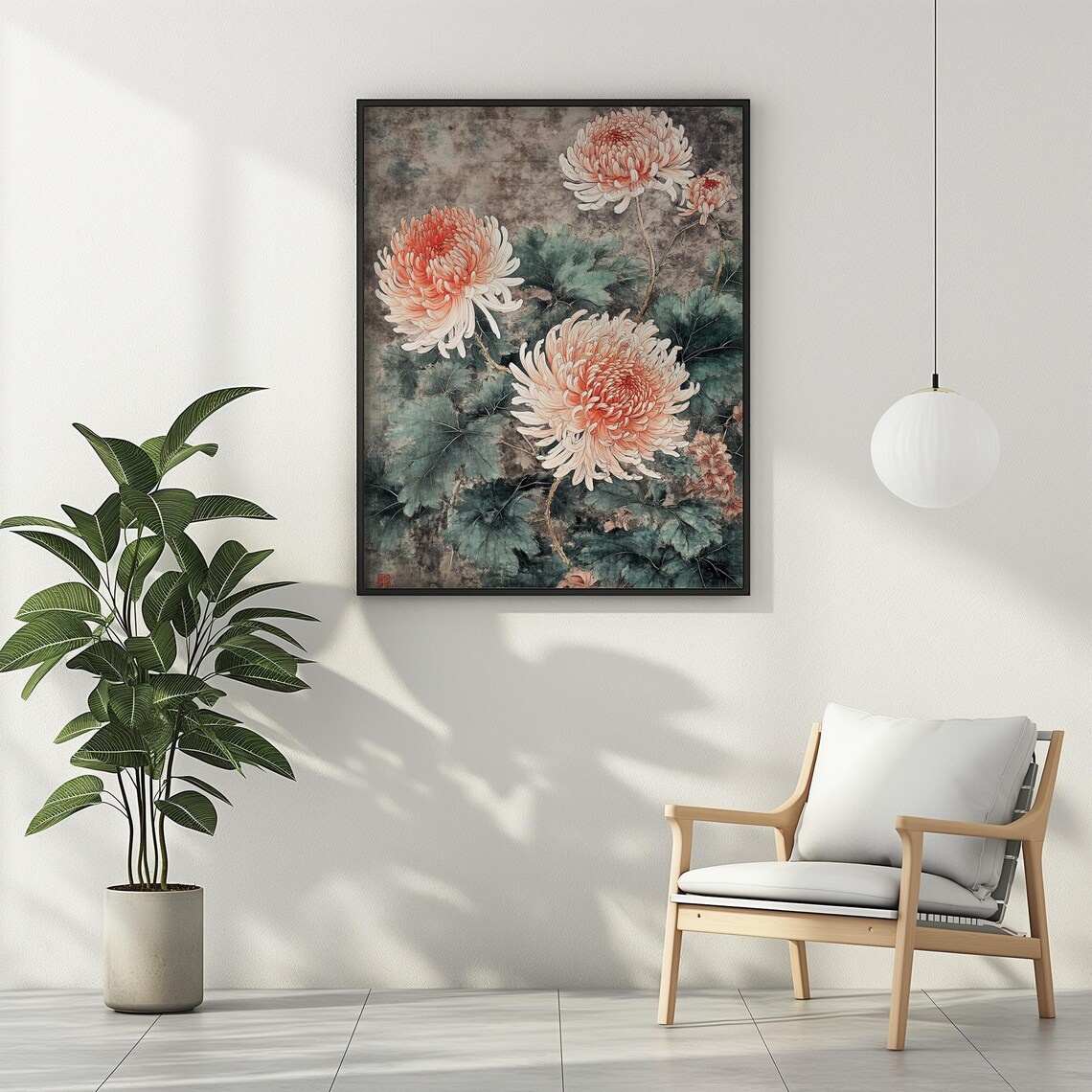 Chrysanthemum Flower Vintage Oil Painting Art Print - Image 3