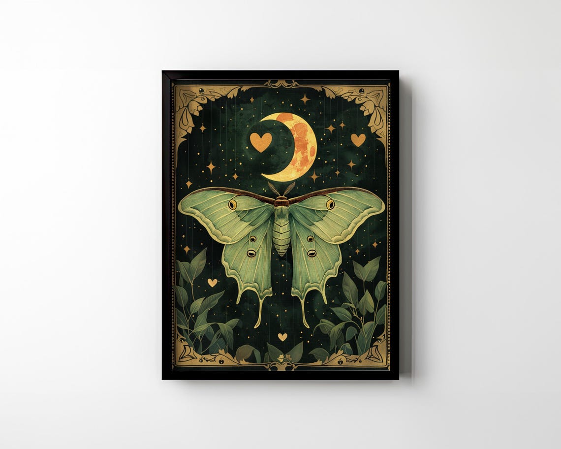 Luna Moth with Crescent Moon Dark Celestial Witchy Moonlight Poster - Image 2