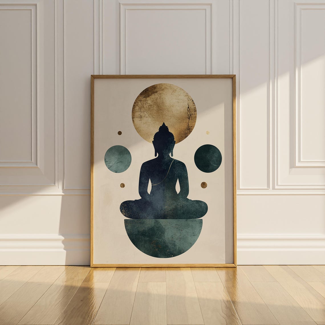 Meditating Buddha Silhouette Golden Moon Zen Minimalist Art Poster - Image 2