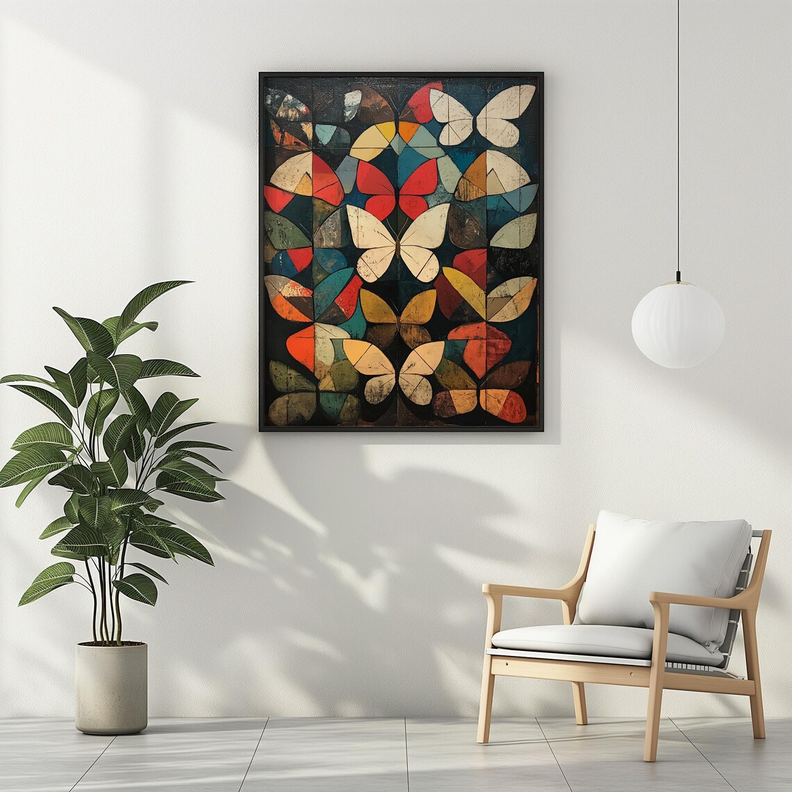 Abstract Butterfly Stained Glass Geometric Mid Century Colorful Poster - Image 2