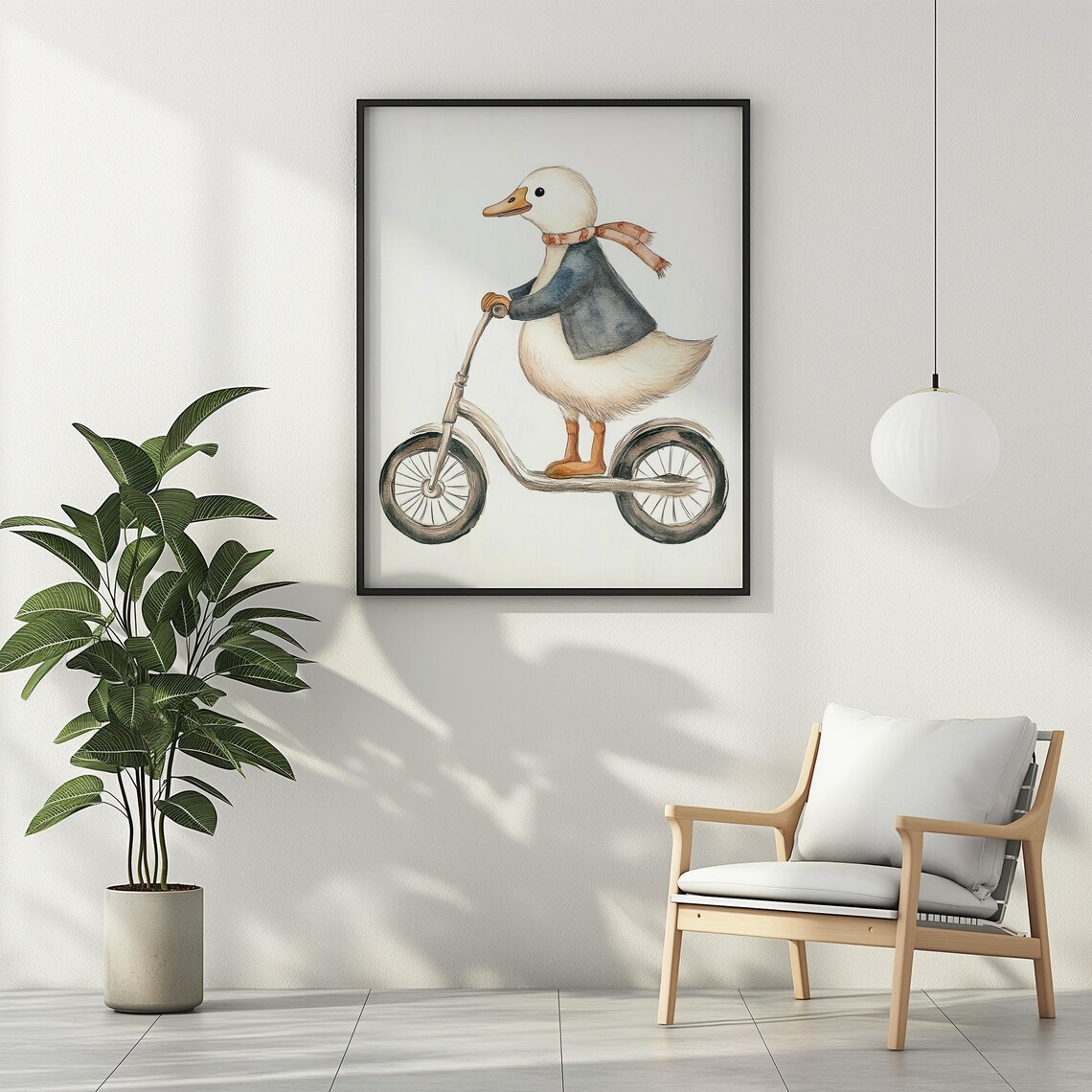 Duck In Blue Coat Riding Kick Scooter Watercolor Kids Room Art Poster - Image 2