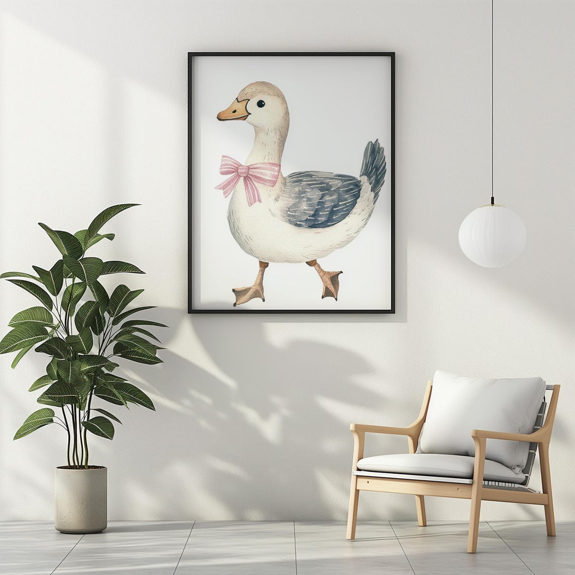 White Goose Pink Striped Bow Watercolor Cute Nursery Girls Room Poster - Image 2