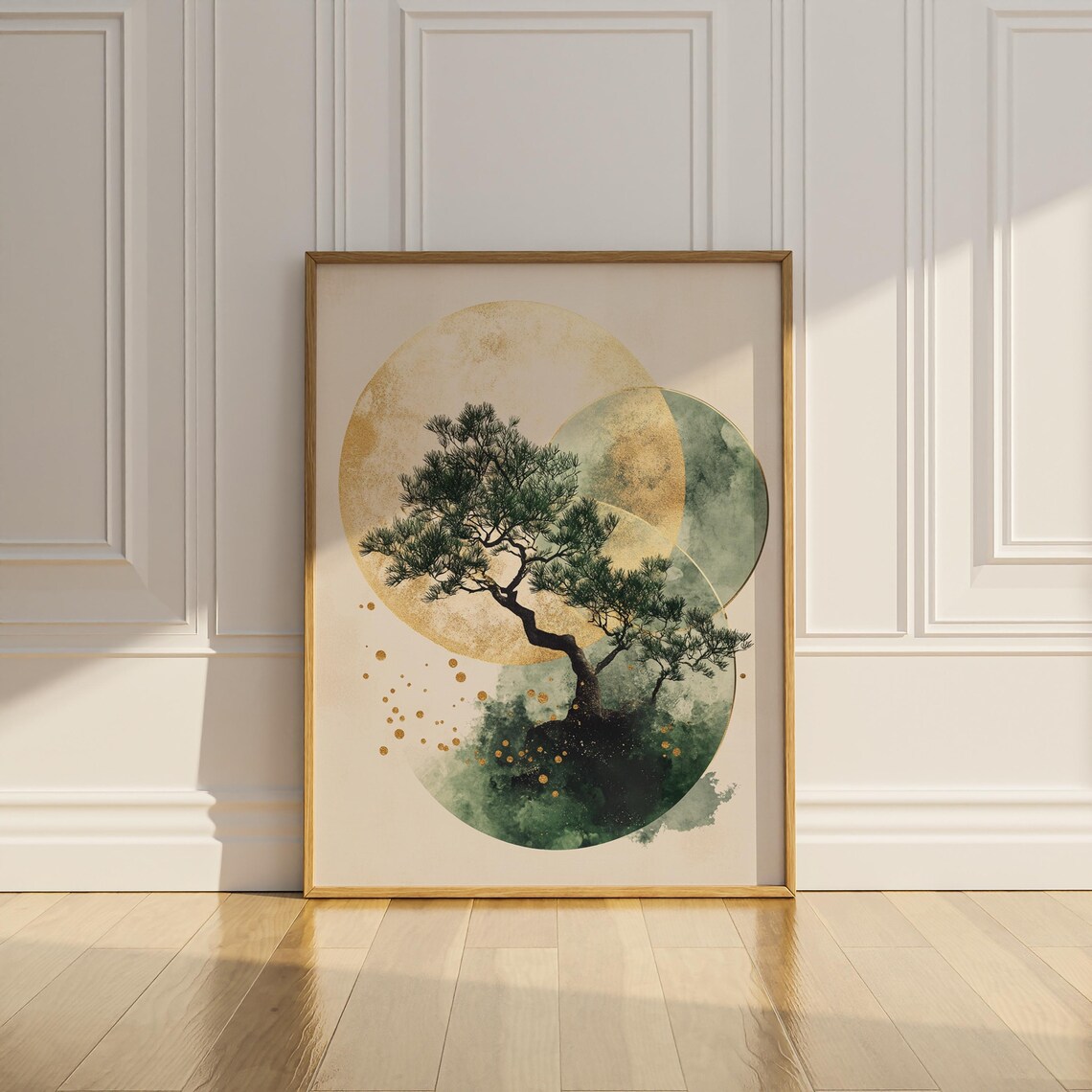 Japanese Bonsai Tree Golden Sun Geometric Abstract Minimalist Poster - Image 2