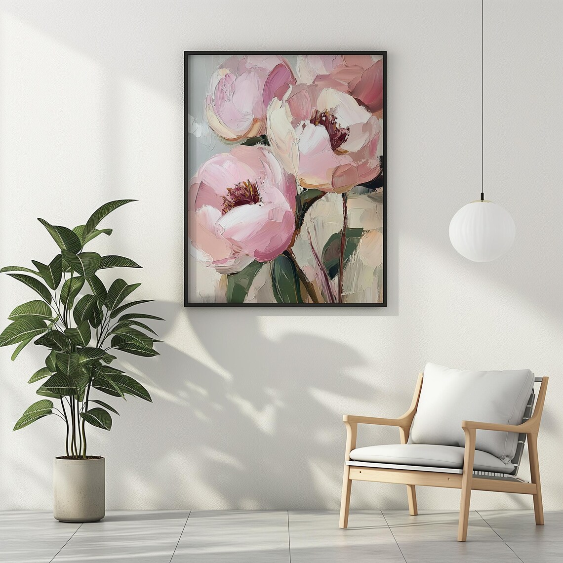 Pink Peonies in Thick Impasto Oil Painting Style Floral Poster - Image 2