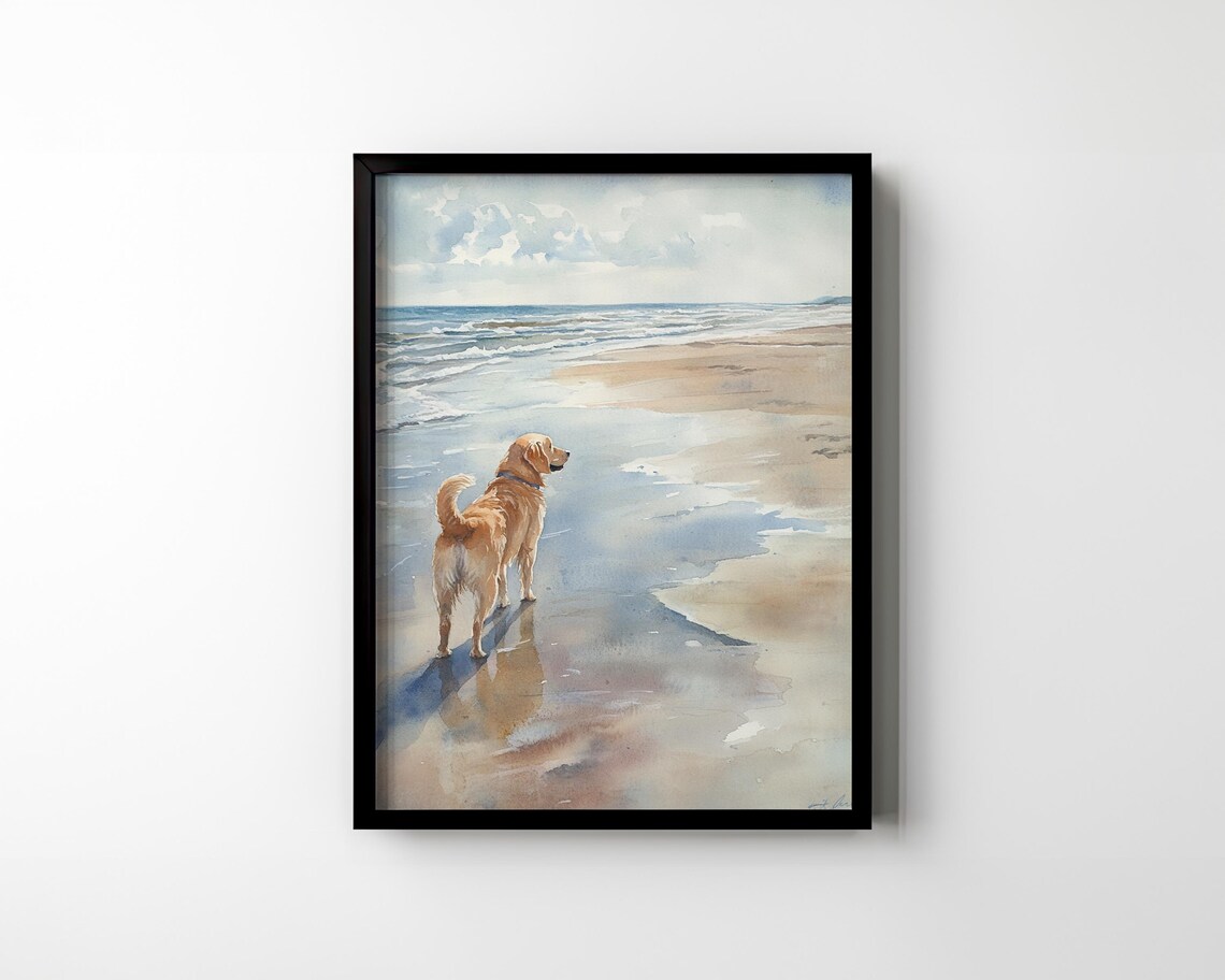 Dog Beach Coastal Watercolor Art Print - Image 3