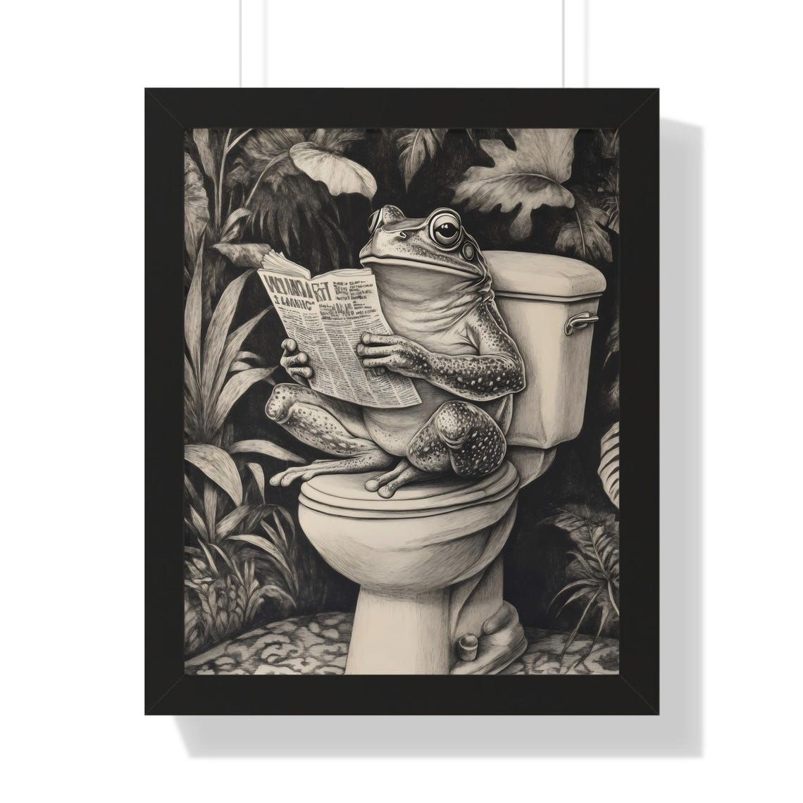 Vintage Etched Toad on Toilet Reading Newspaper Sepia Jungle Poster - Image 3