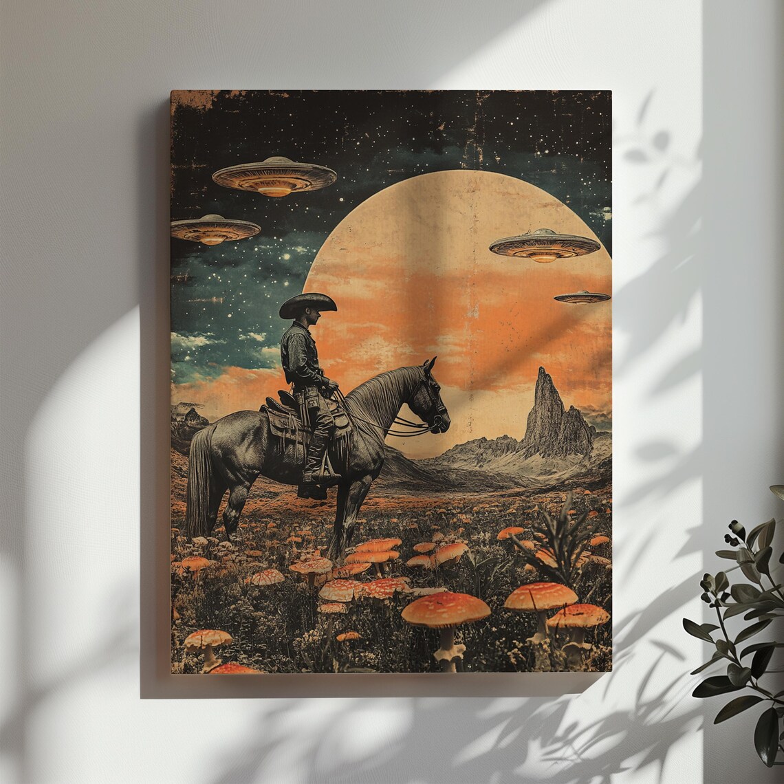 Cowboy Riding Horse Vintage Collage Art Print - Image 2
