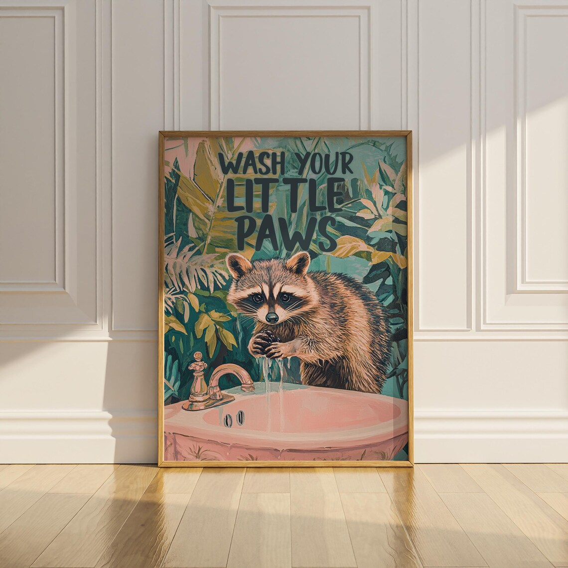 Wash Your Paws Raccoon Bathroom Wall Decor Poster - Image 3