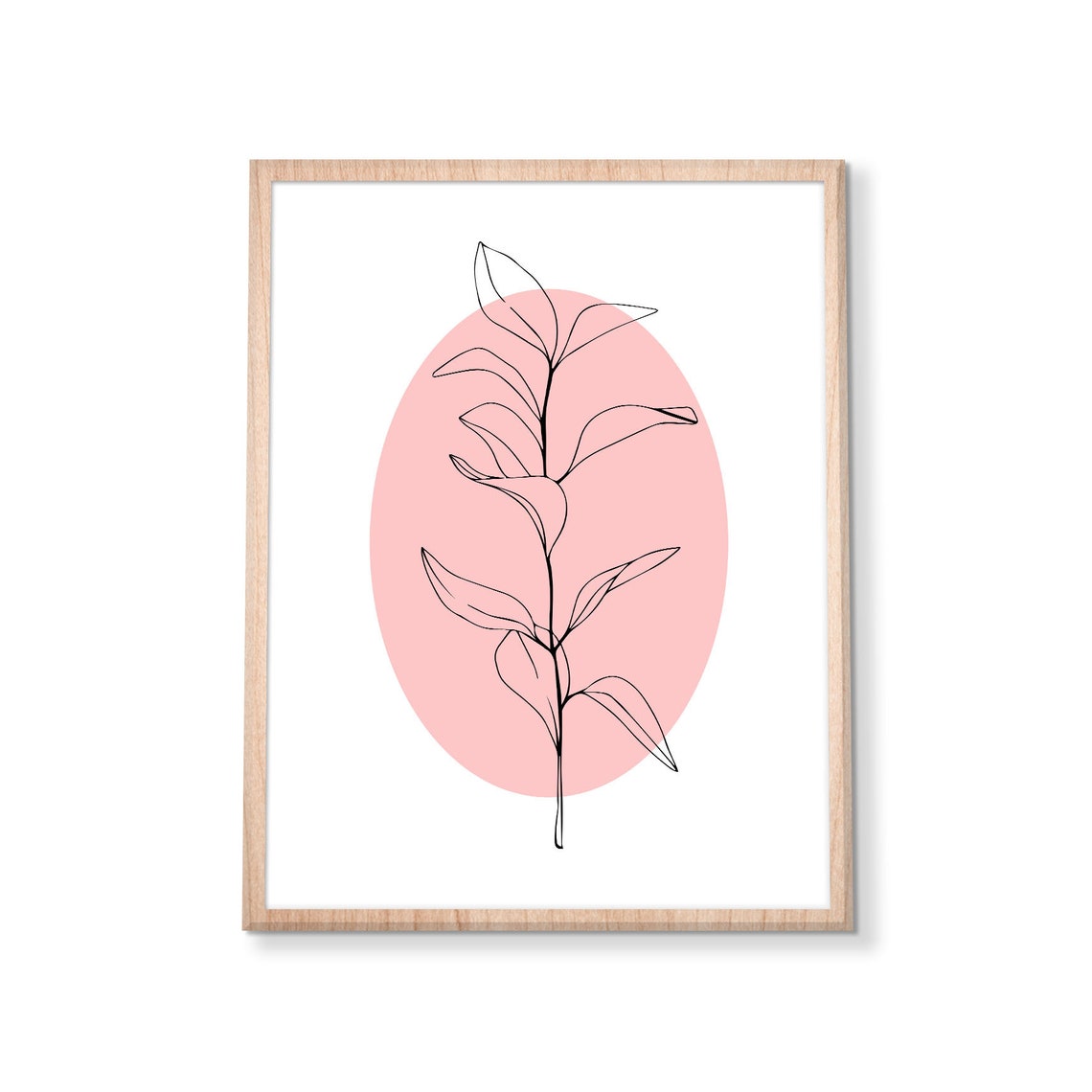 Botanical Line Art Leaf Pink Oval Minimalist Modern Decor Poster - Image 2