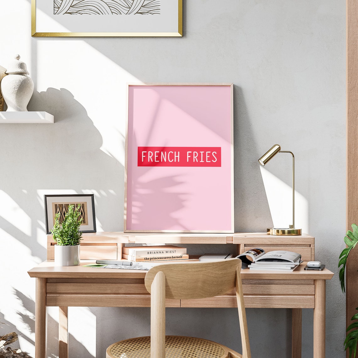 French Fries Red Banner Pink Retro Kitchen Food Fun Art Poster - Image 3