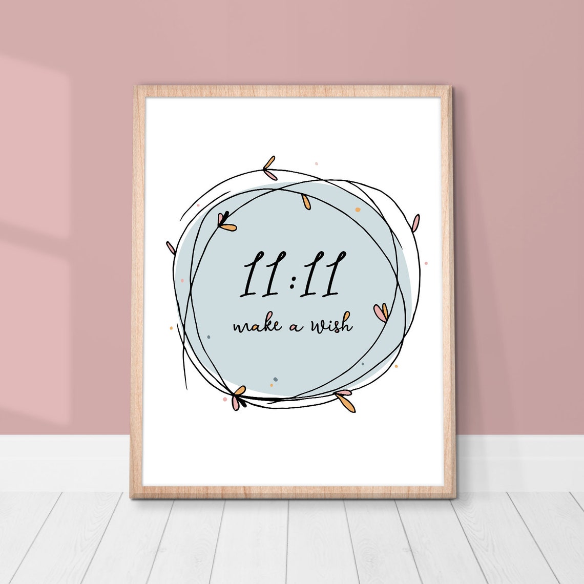 11:11 Make a Wish Angel Numbers Floral Circle Manifestation Poster - Image 2
