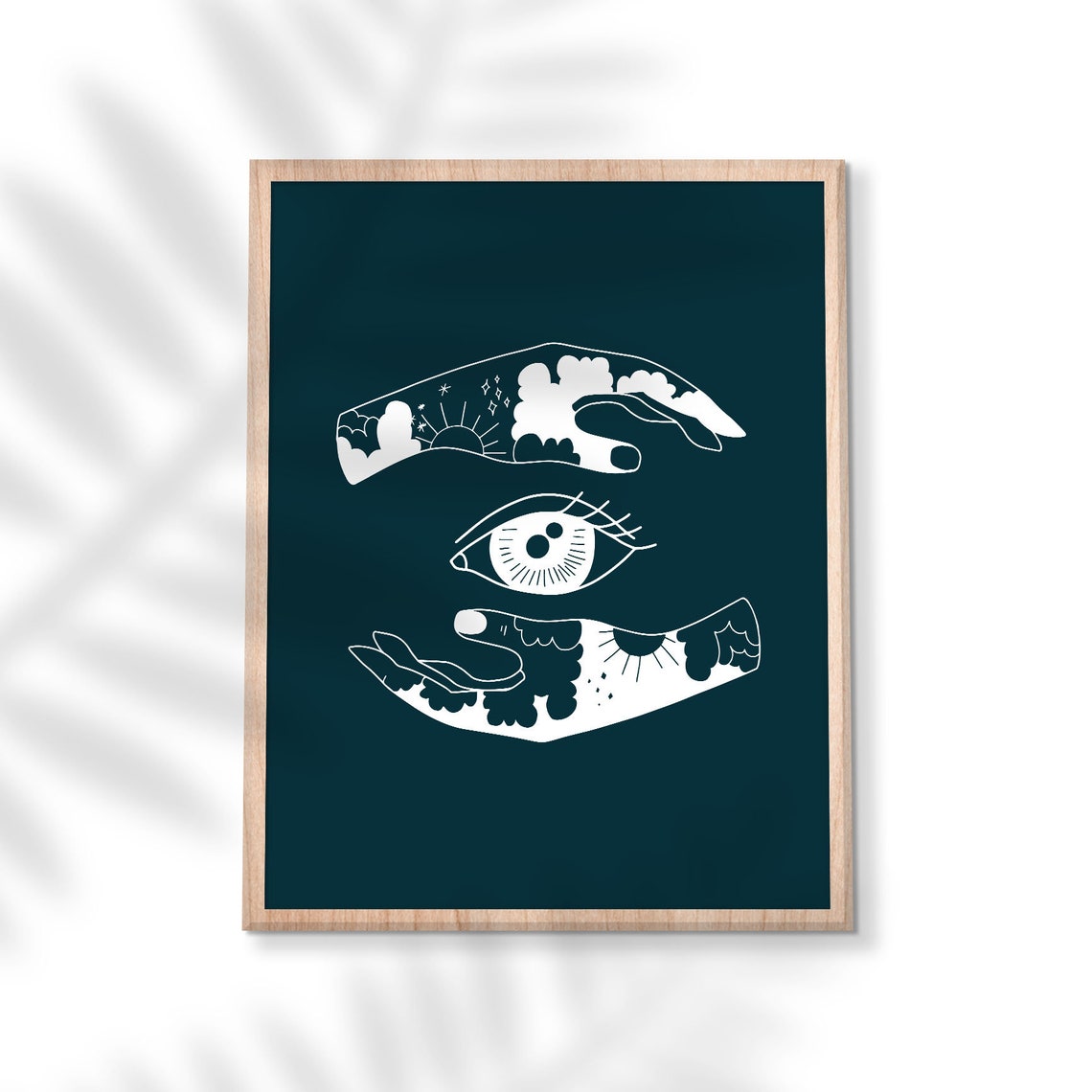 Celestial Hands Protecting Eye Deep Green Mystic Boho Poster - Image 3