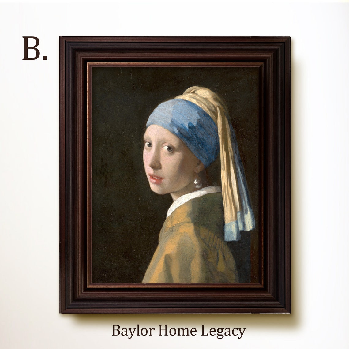 Framed Woman With A Pearl Earring Oil Painting Print Famous Dutch Female Portrait Framed Fine Art Vertical Portrait Of A Woman - Image 4